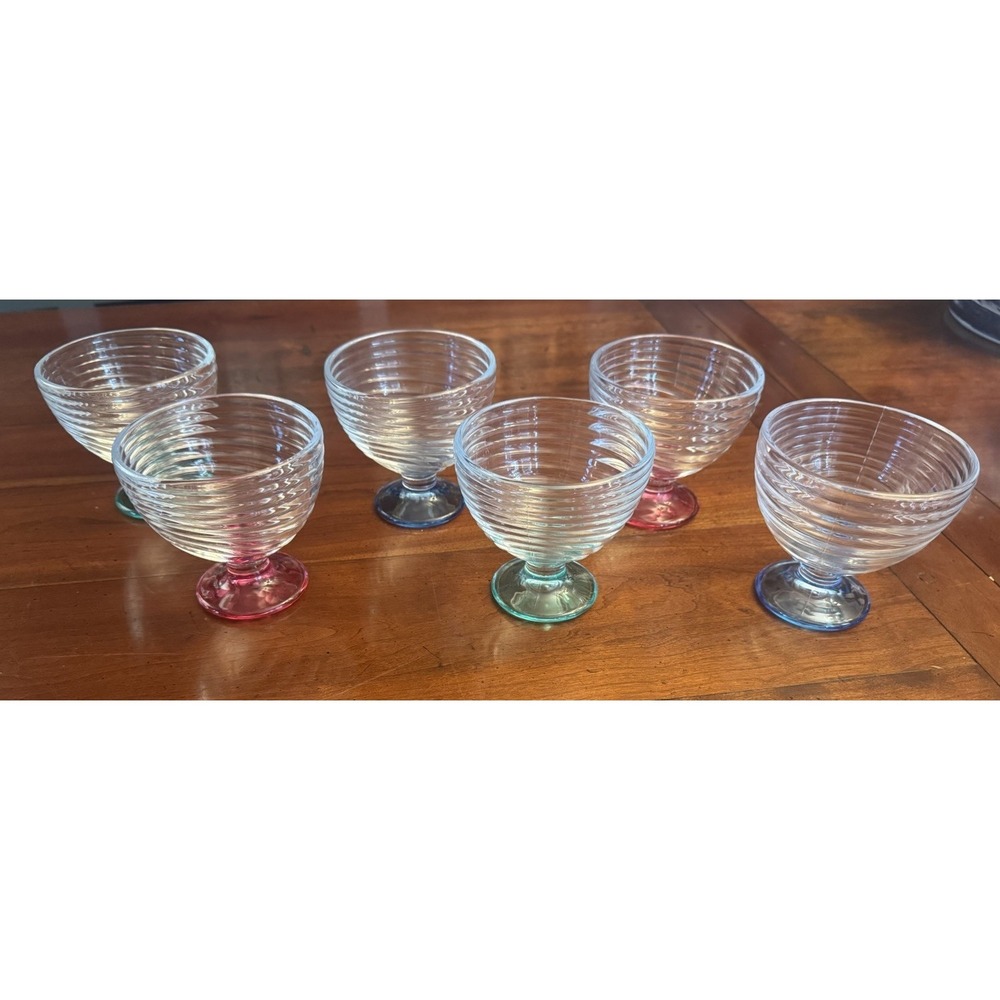 Set‎ of 6 Anchor Hocking Manhattan Park Avenue Multicolored Glass Ice Cream Bowl